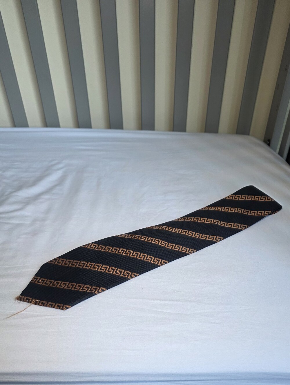 Gianni Versace Vintage Black and Golden Brown Geometric Pattern Silk Men's Tie